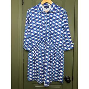 NWT Ro's Garden Deauville Geometric Resort Short Mini Dress Blue White Etna XS